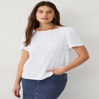 Boat Neck Flutter Sleeve Knit Eyelet Tee image number 0