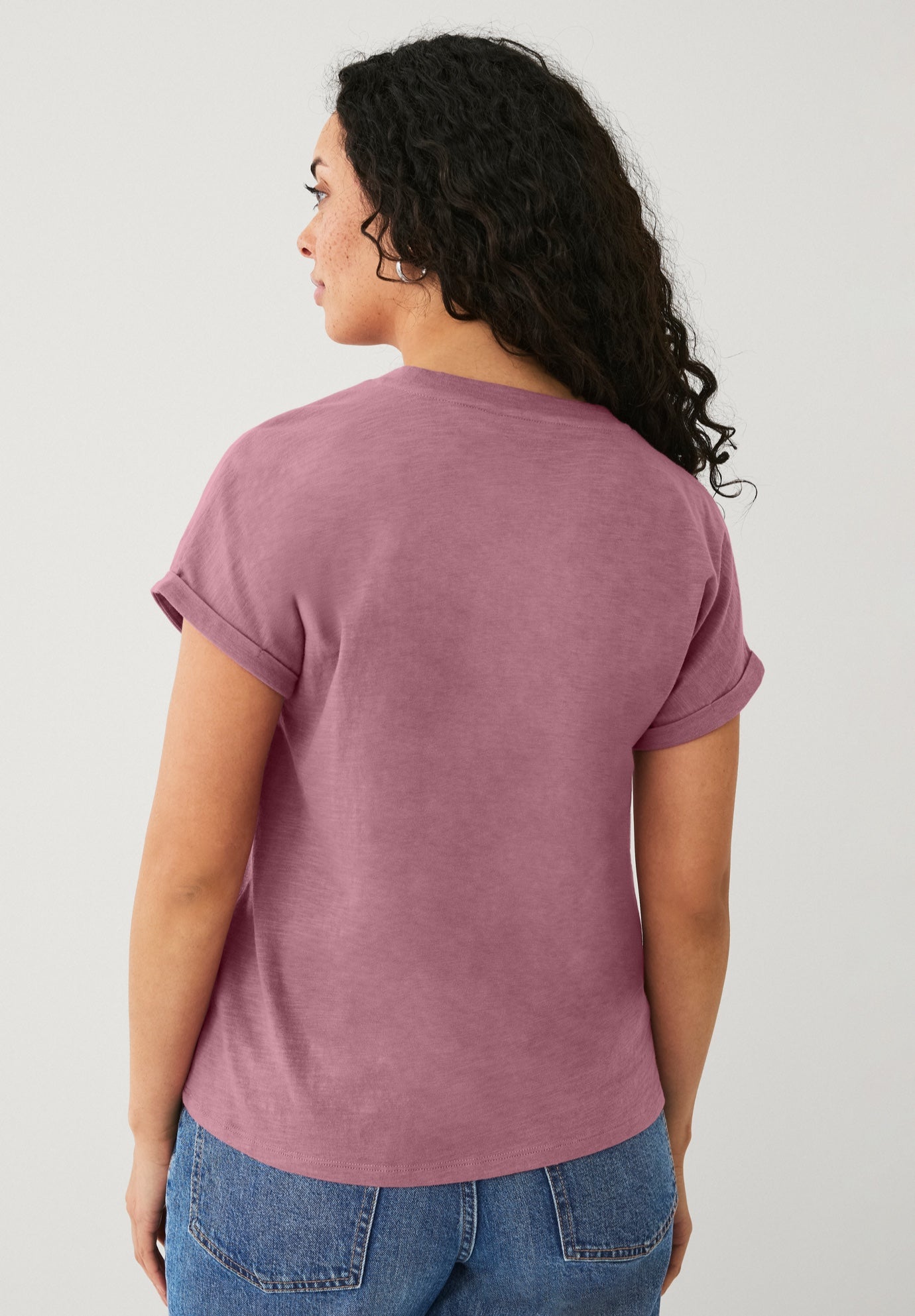 Cotton Jersey Slub Crew Neck Tee With Rolled Cuffs image number 1