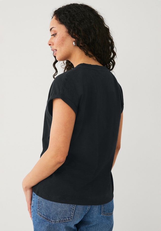 Cotton Jersey Slub V-neck Tee With Rolled Cuffs image number 1