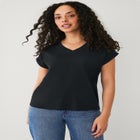 Cotton Jersey Slub V-neck Tee With Rolled Cuffs image number 0
