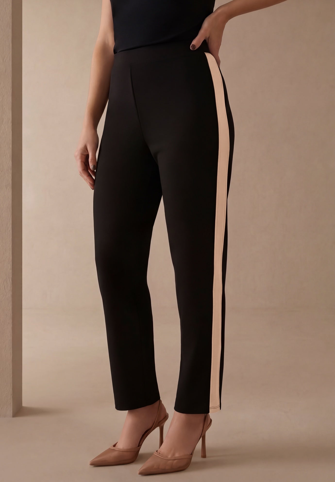 Stretch Knit Crepe Mock Neck Set image number 5