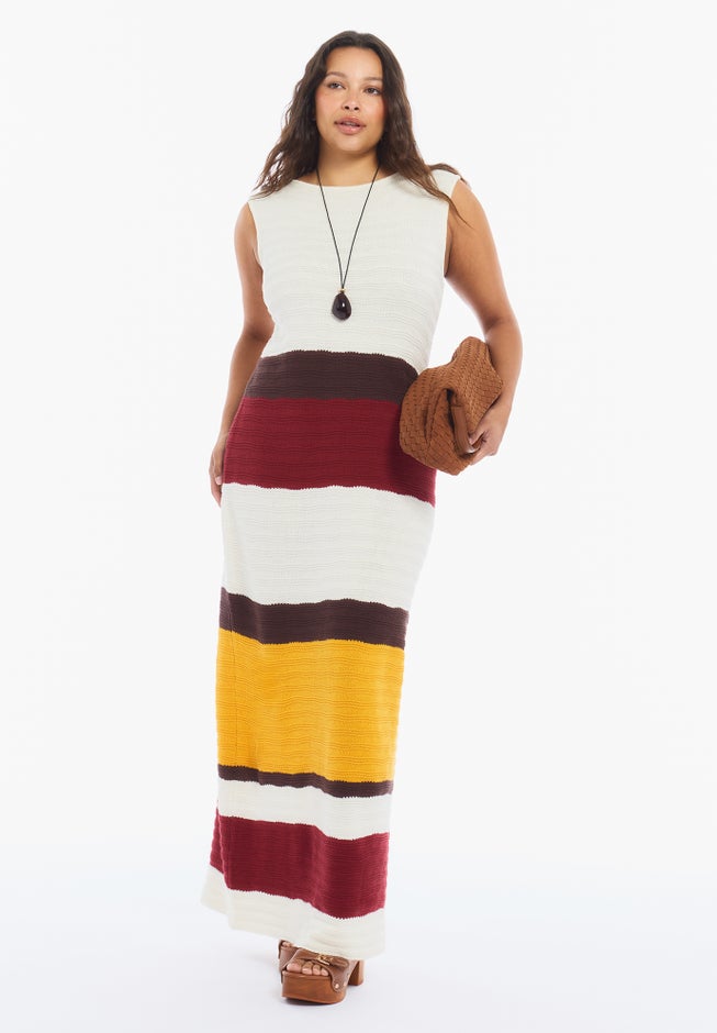 Colorblock Crochet Knit Maxi Dress image number 1