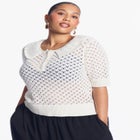 Lace-Trim Pointelle Sweater Top image number 2