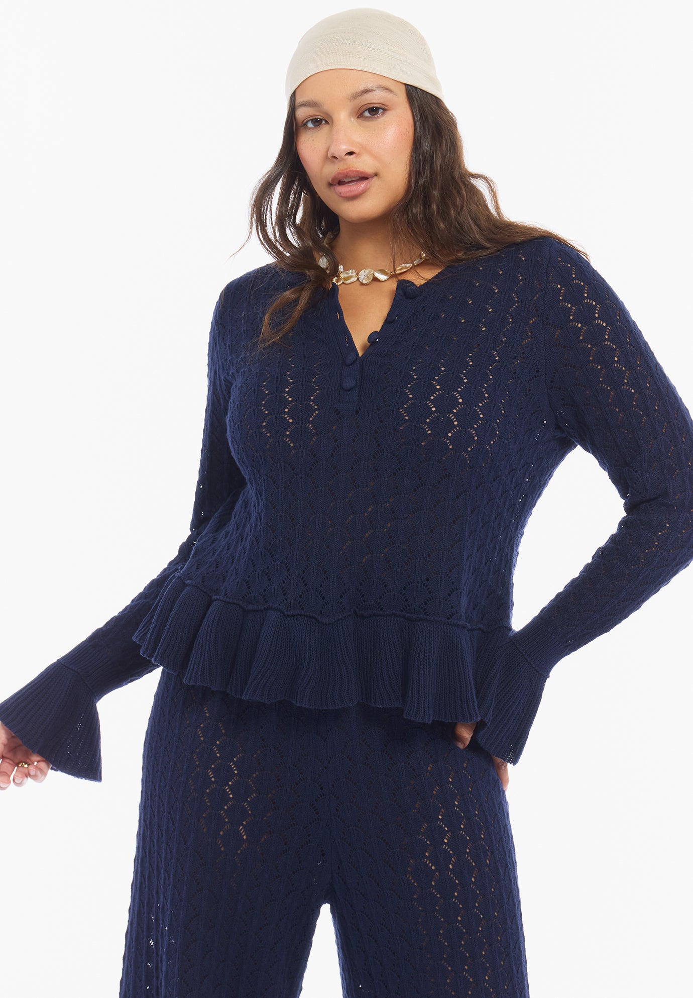 Pointelle Peplum Sweater image number 2