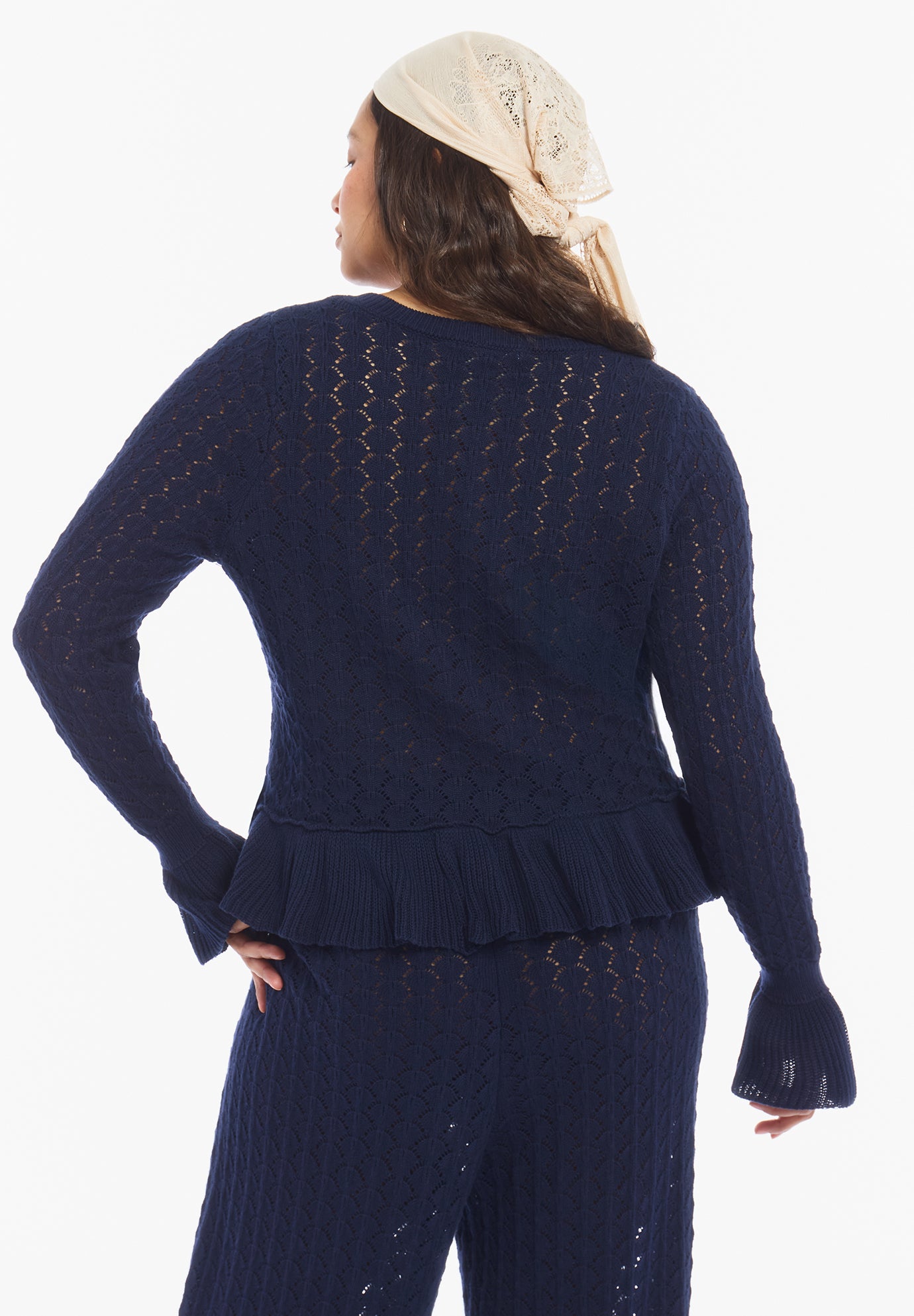 Pointelle Peplum Sweater image number 3