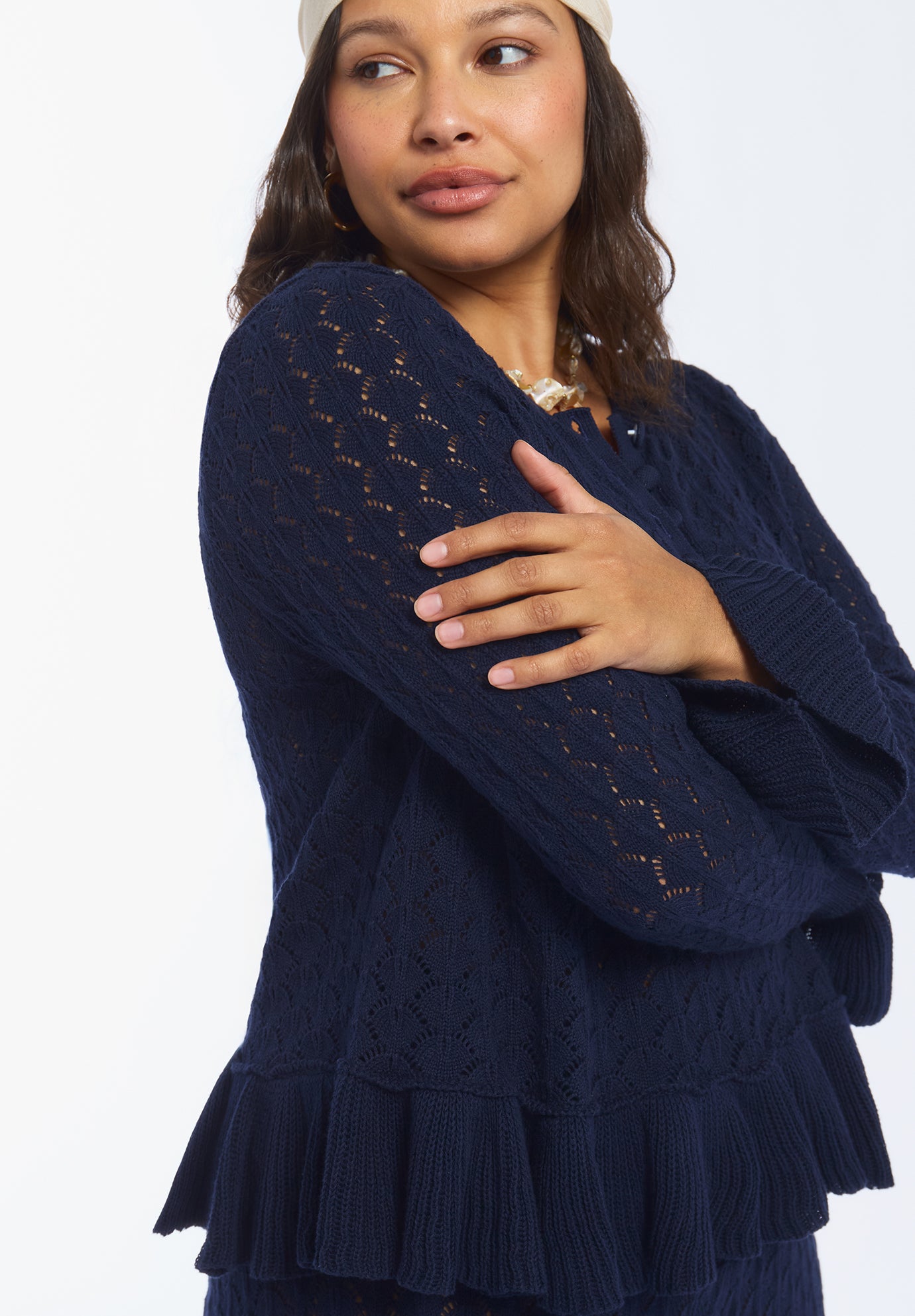 Pointelle Peplum Sweater image number 4