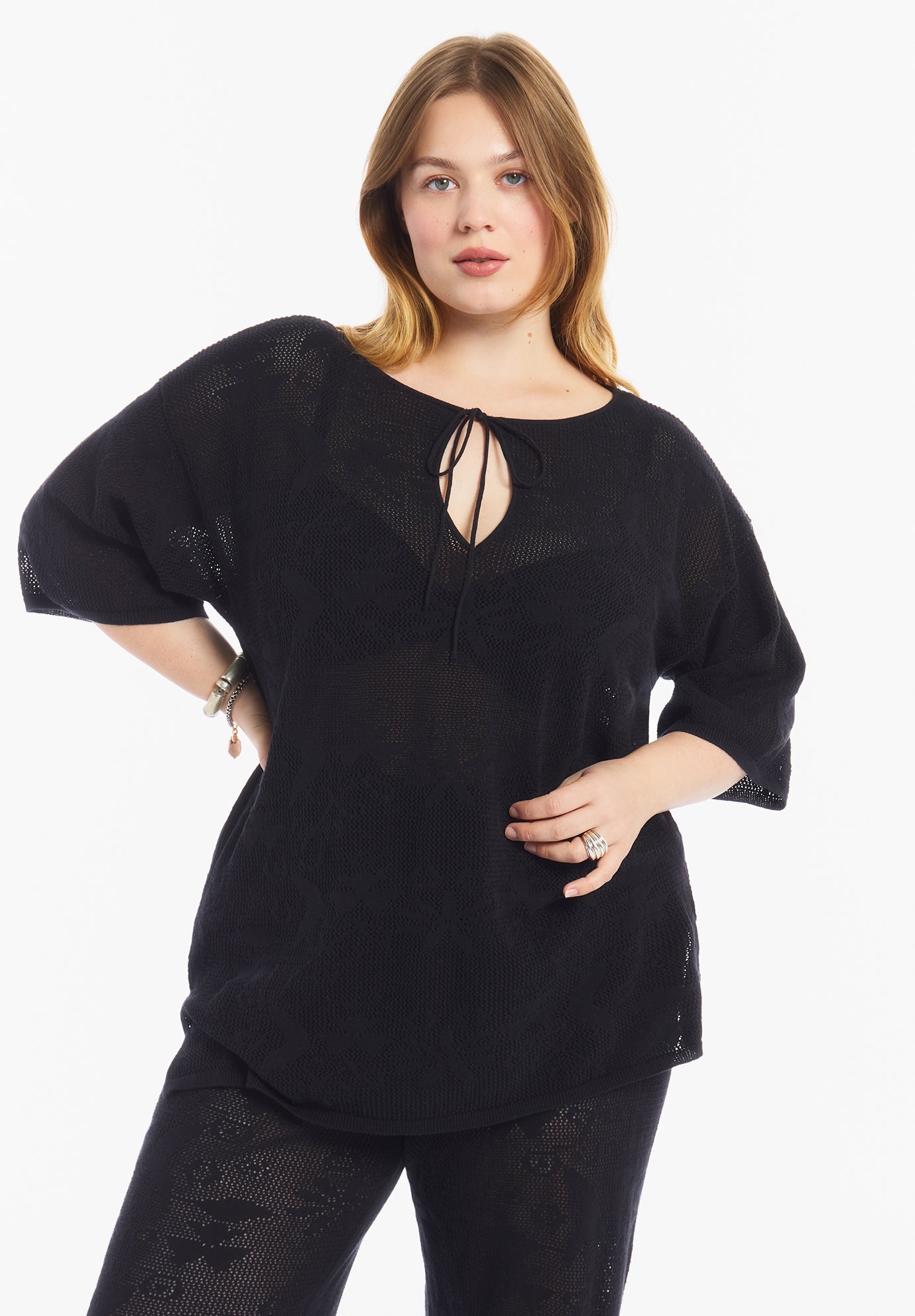 Tie-Neck Jacquard Knit Tunic image number 3