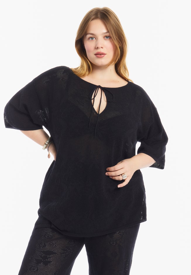 Tie-Neck Jacquard Knit Tunic image number 3