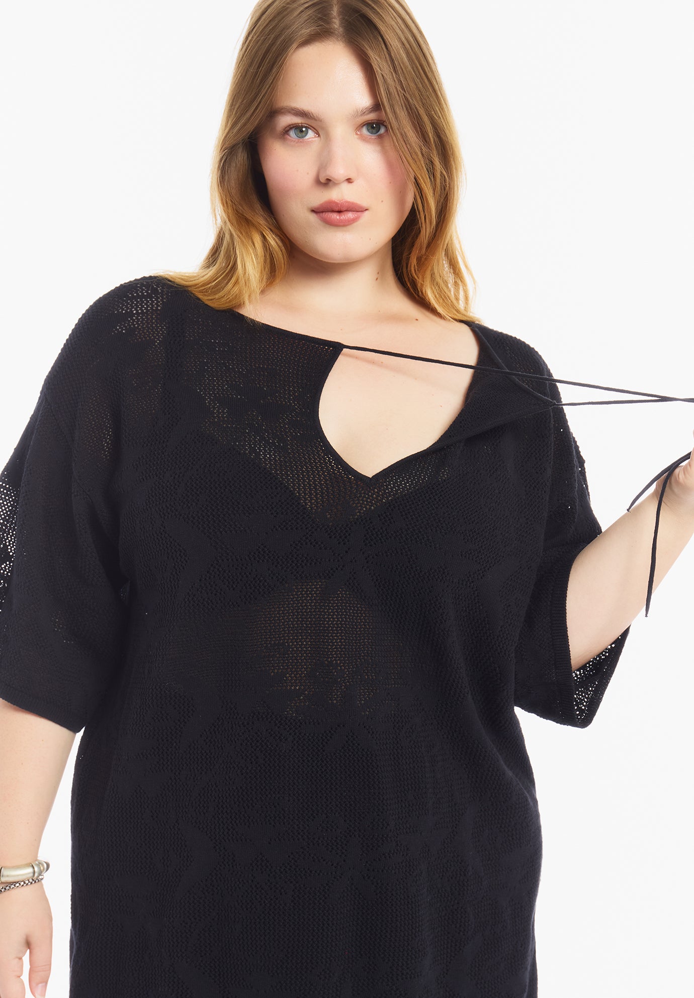 Tie-Neck Jacquard Knit Tunic image number 4