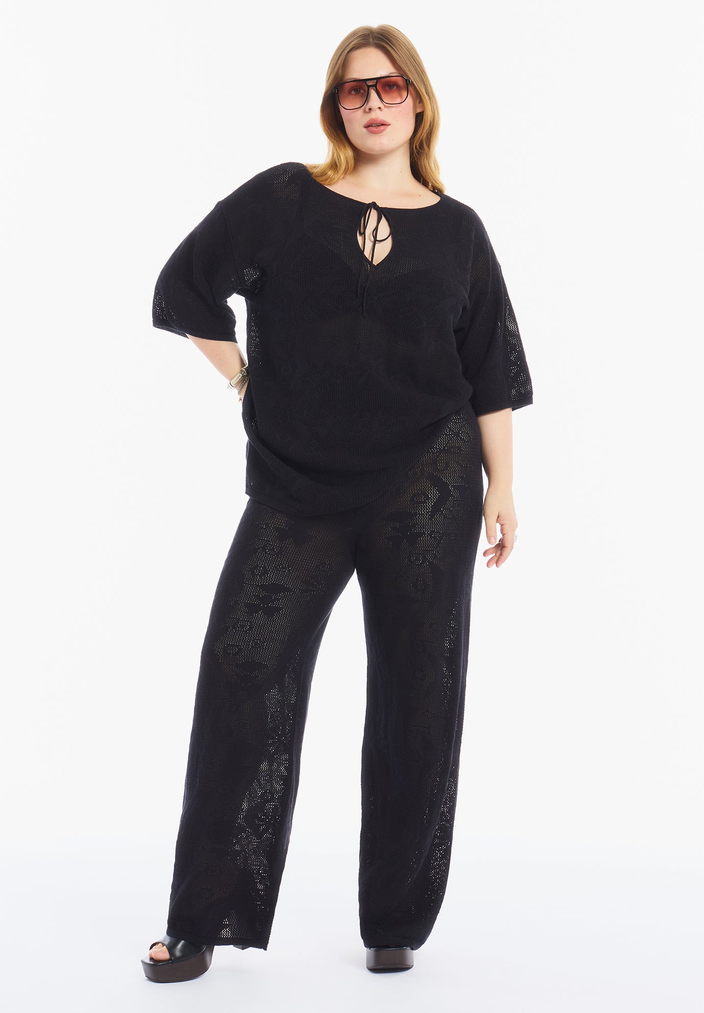 Tie-Neck Jacquard Knit Tunic image number 5
