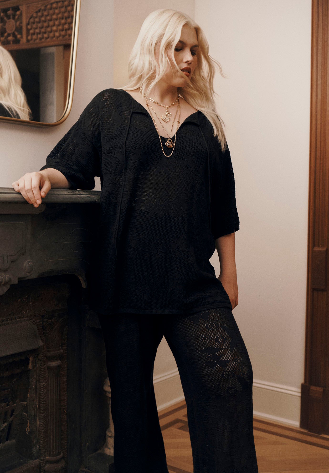 Tie-Neck Jacquard Knit Tunic image number 0