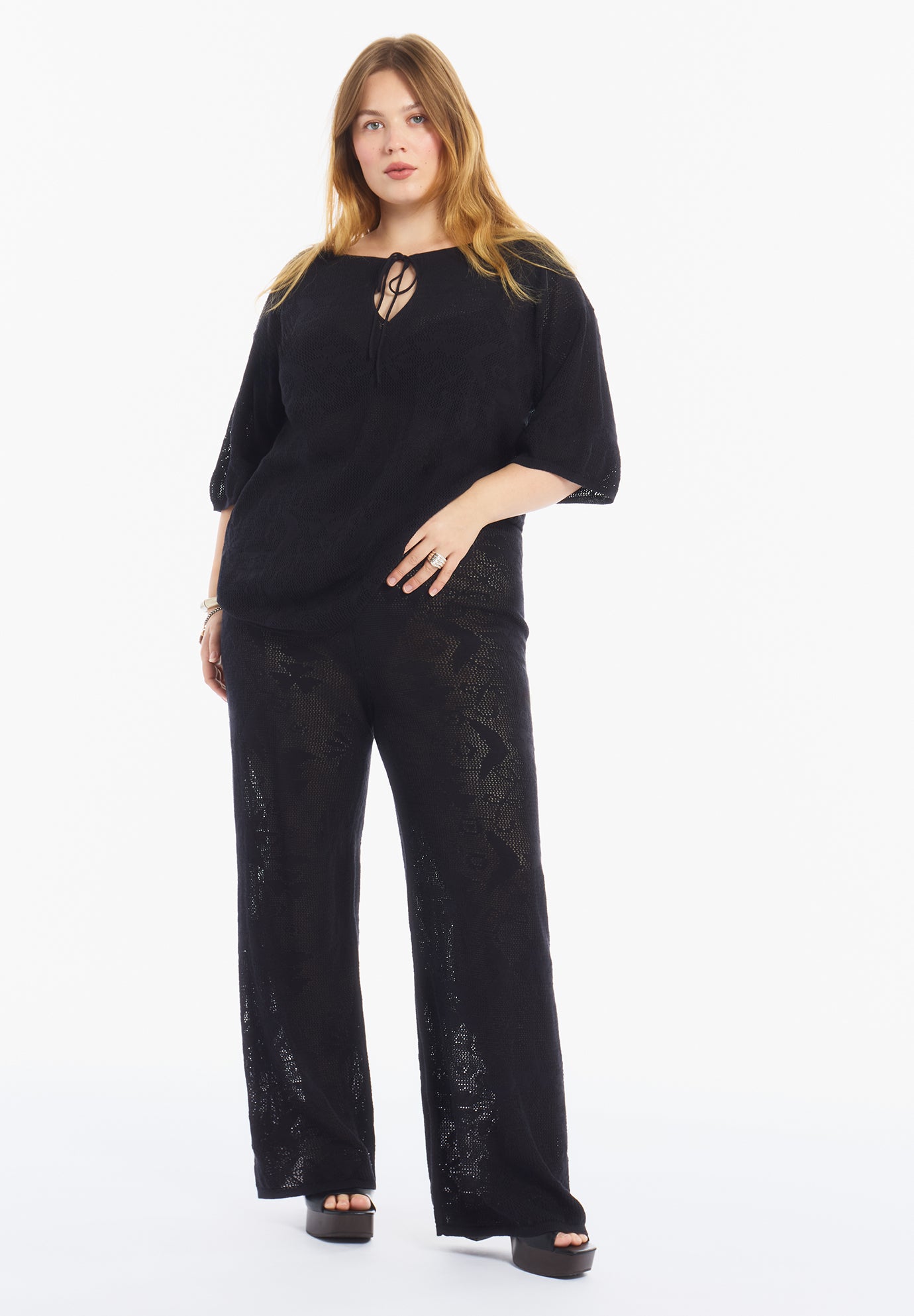 Tie-Neck Jacquard Knit Tunic image number 1