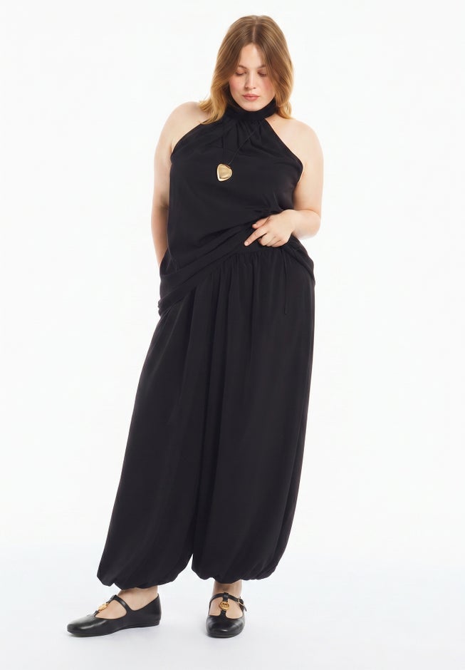 Elastic Waist Crepe Balloon Pant image number 1