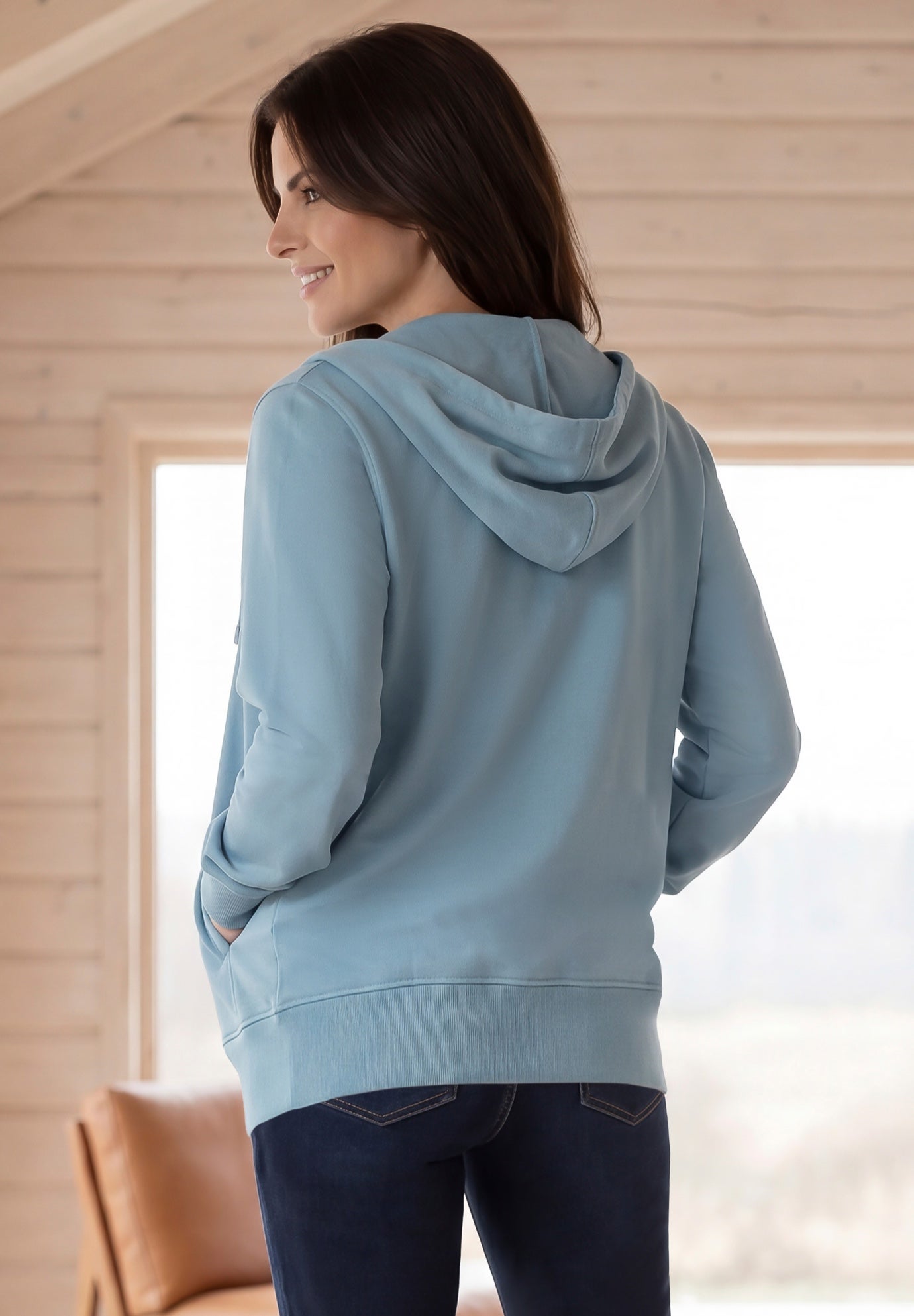 French Terry Long Sleeve Zip-Front Classic Hoodie image number 1