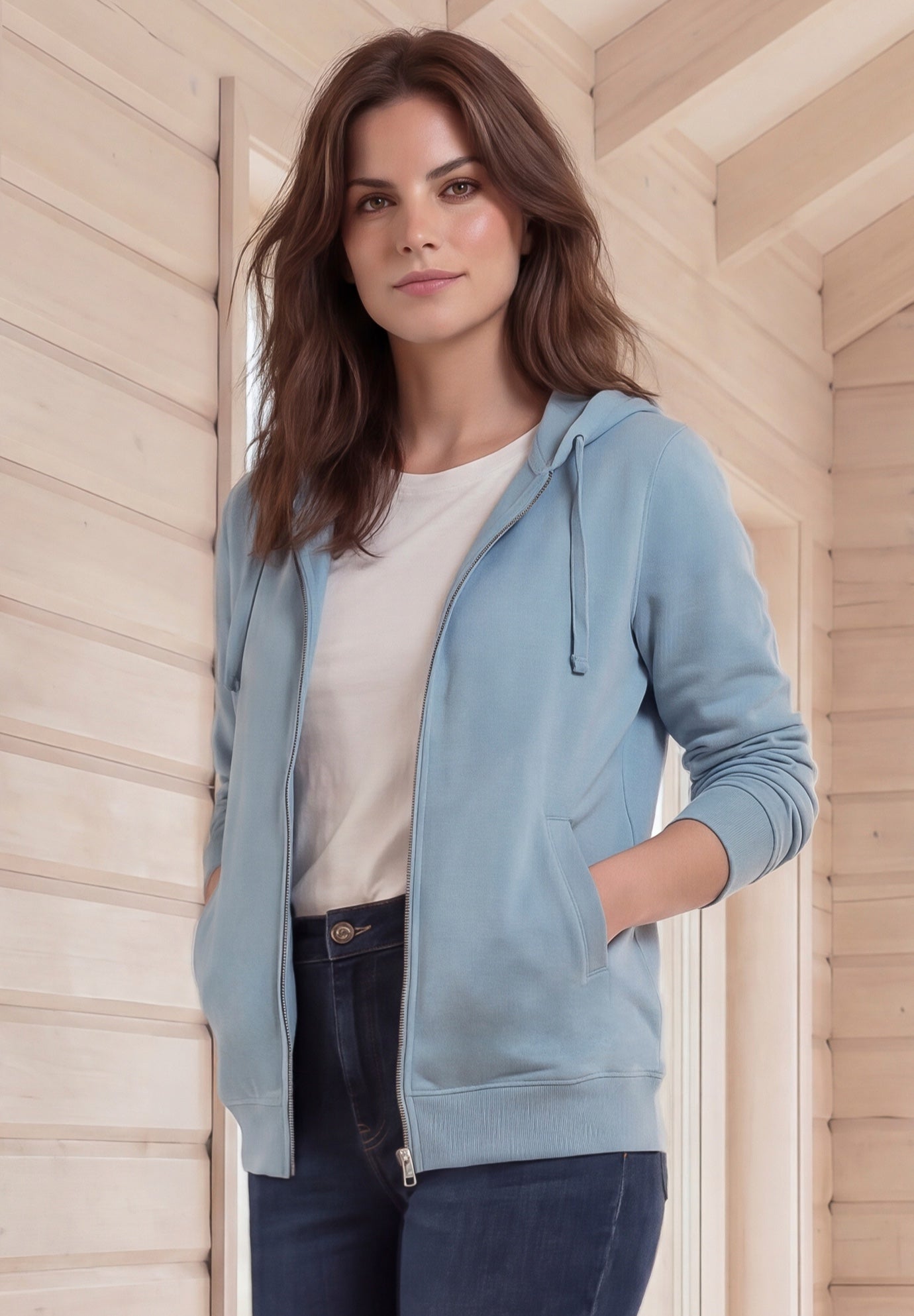 French Terry Long Sleeve Zip-Front Classic Hoodie image number 0