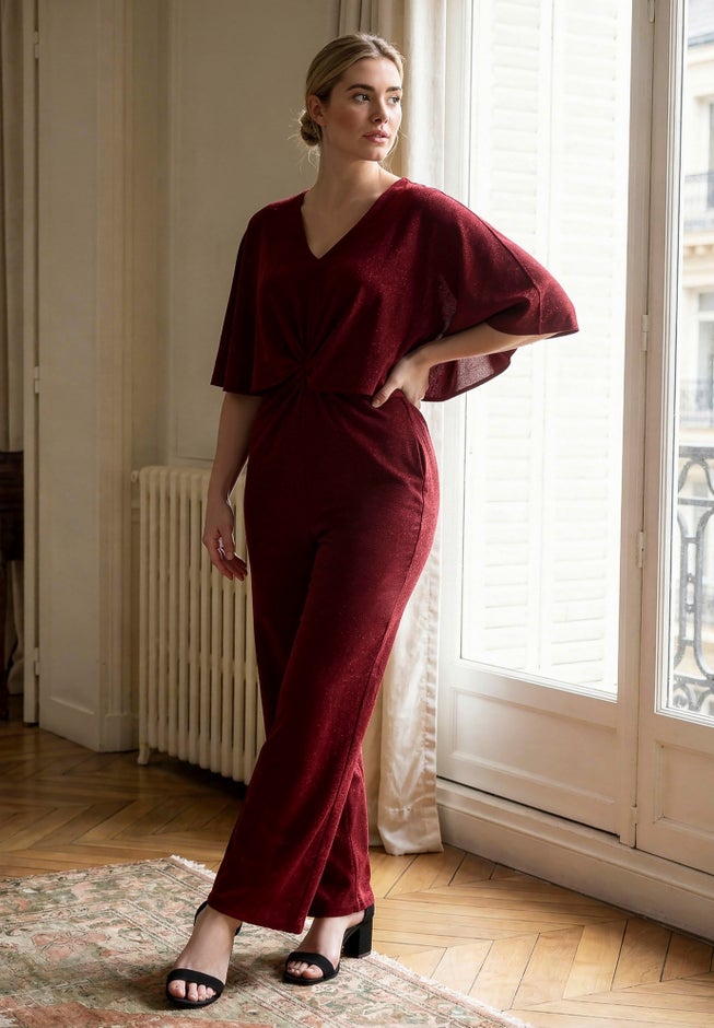 Twist Cape Metallic Jumpsuit image number 2
