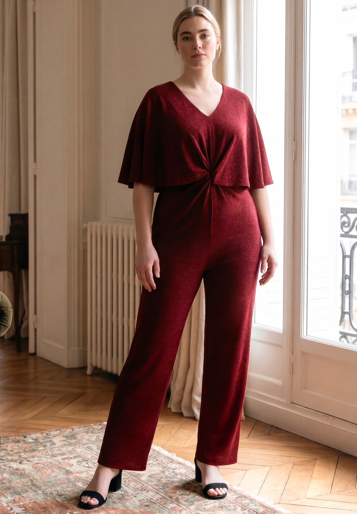 Twist Cape Metallic Jumpsuit image number 0