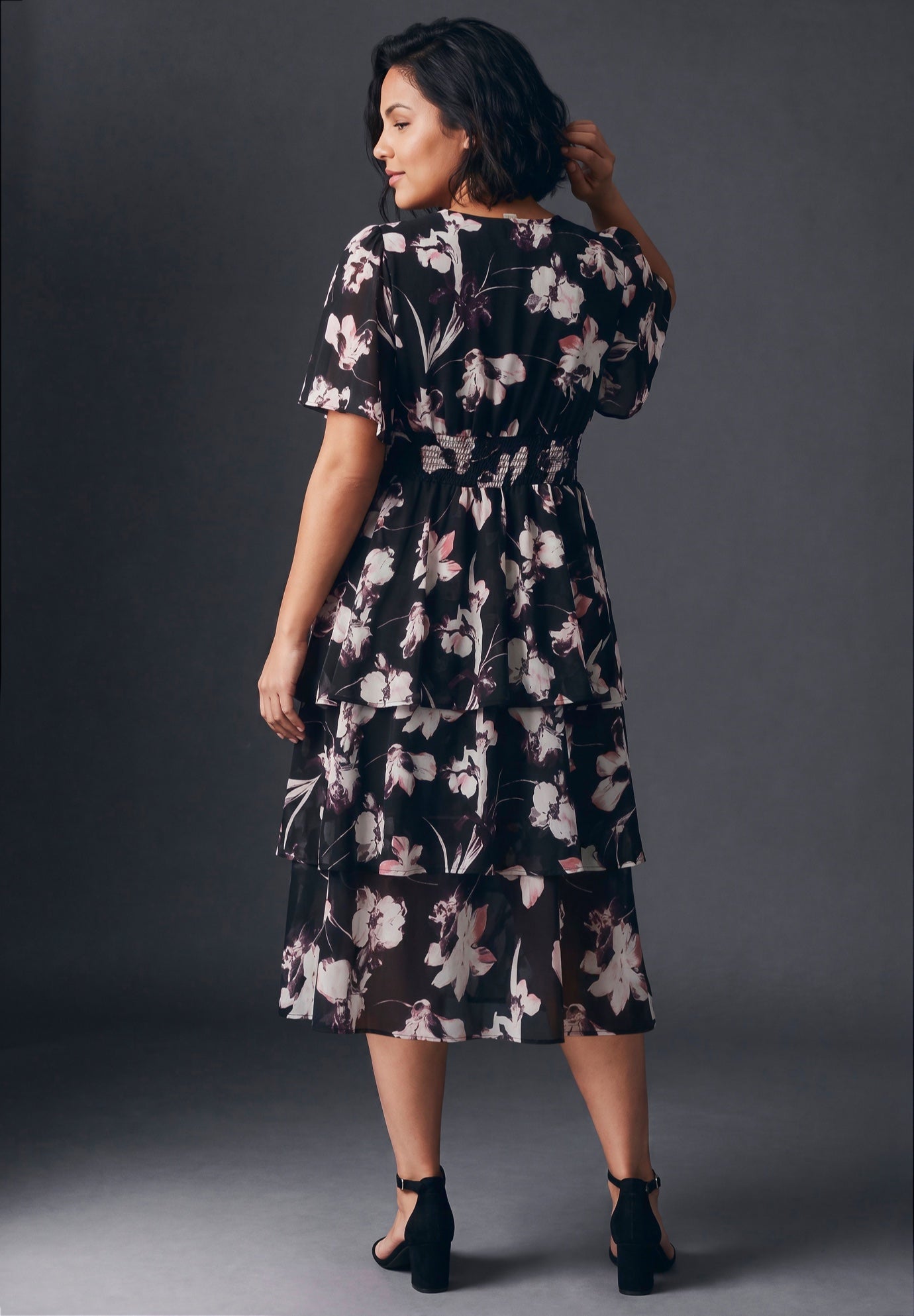 Tiered Flutter Midi Dress image number 3