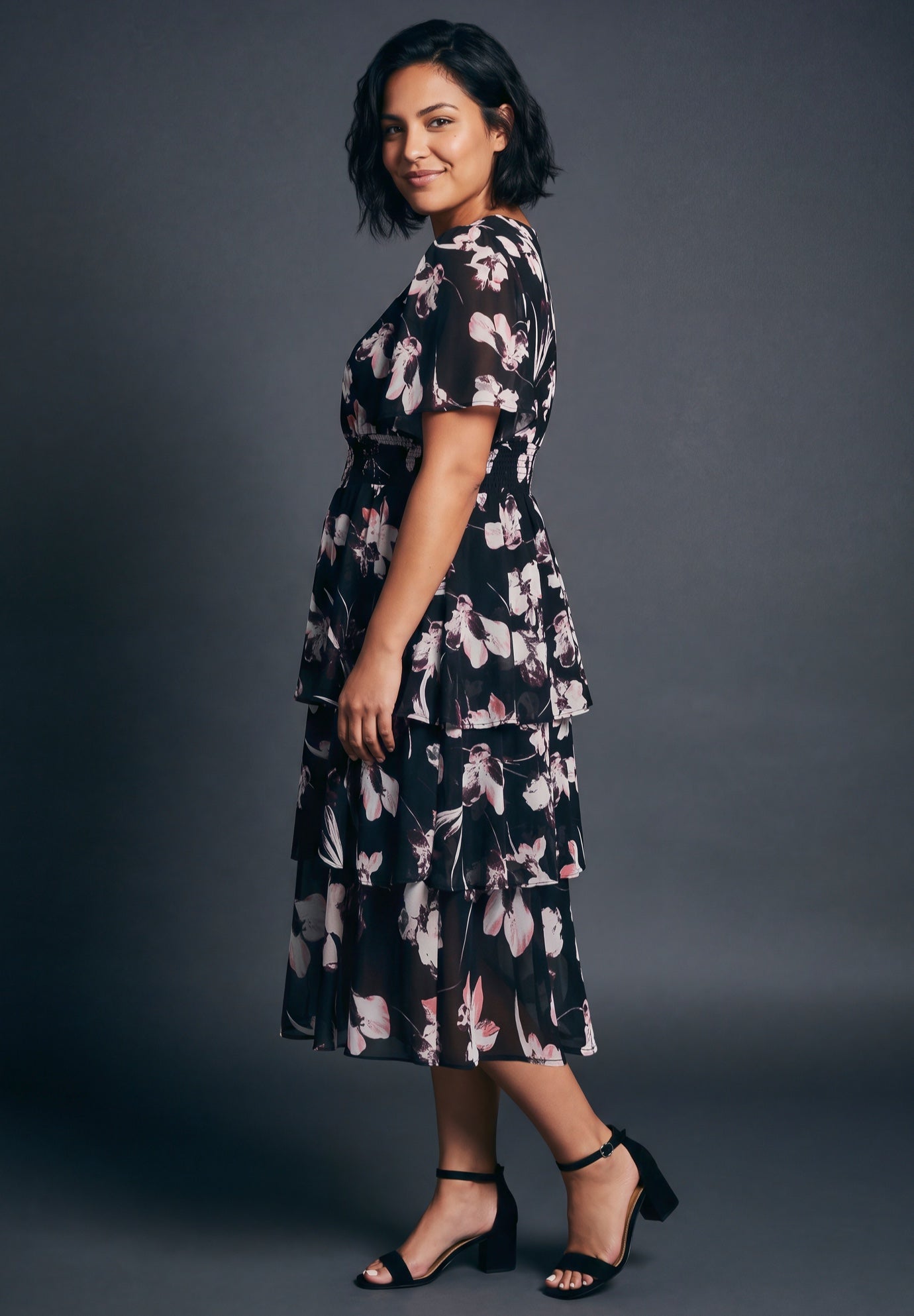 Tiered Flutter Midi Dress image number 4