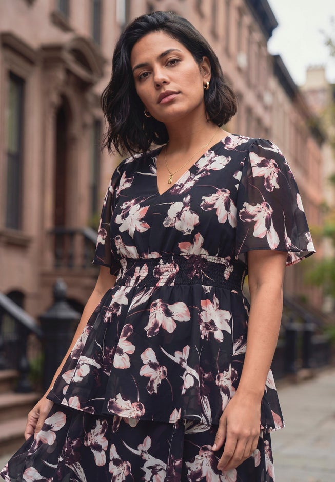 Tiered Flutter Midi Dress image number 1