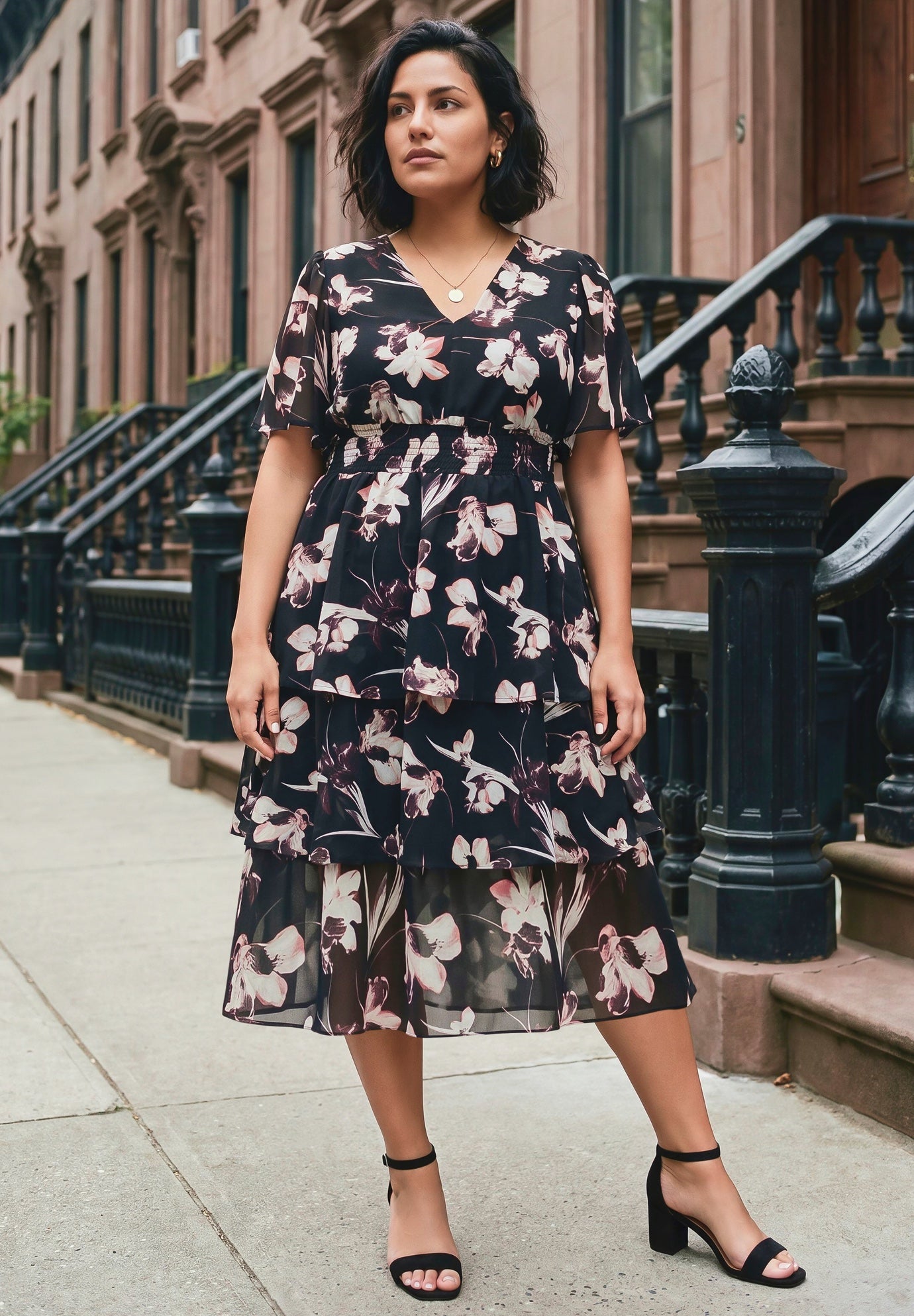 Tiered Flutter Midi Dress image number 2
