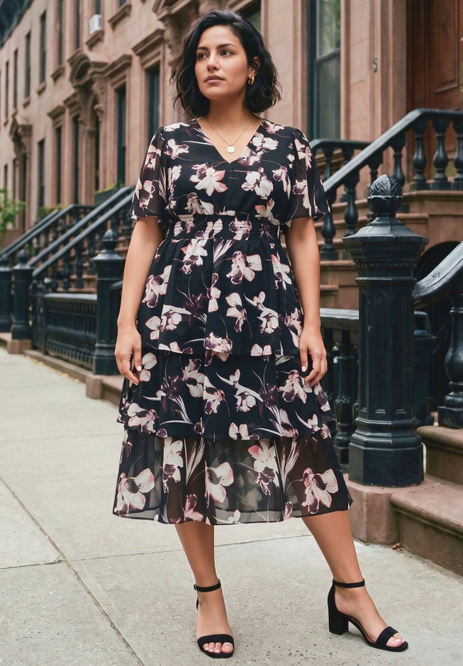 Tiered Flutter Midi Dress image number 2