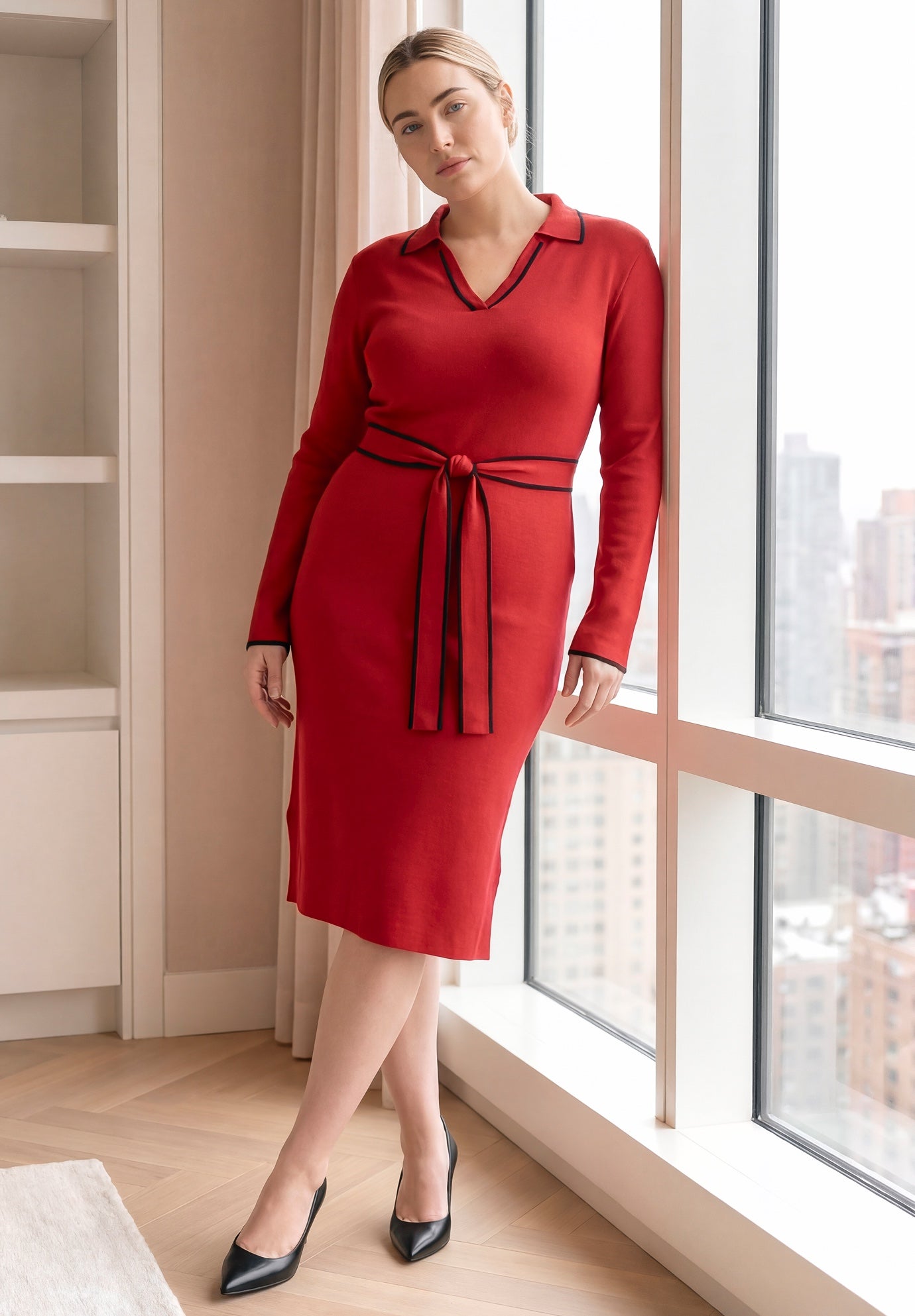 Tipped Collared Sweater Dress image number 0