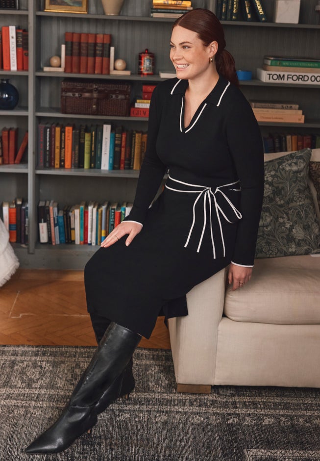 Tipped Collared Sweater Dress image number 1