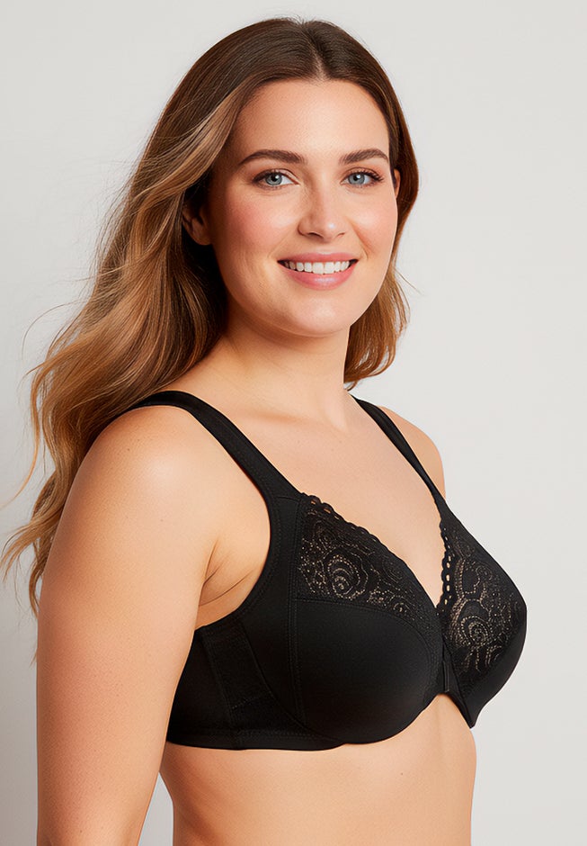 Glamorise&reg; WonderWire Front-Closure Posture Back Lace Bra image number 2