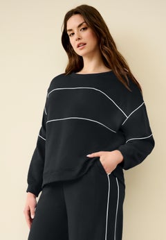 Ellos Studio Piped Boxy Fleece Sweatshirt