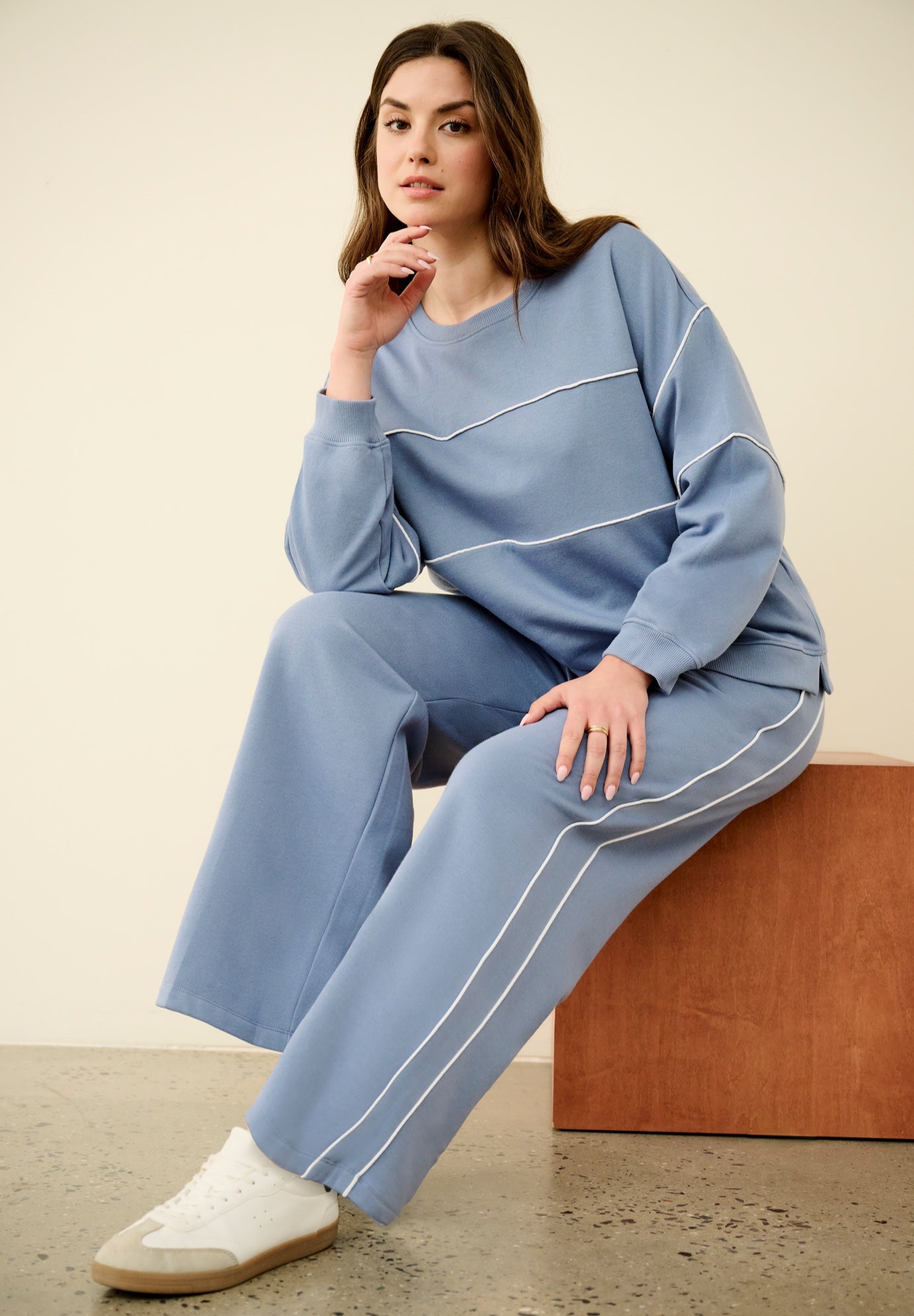 Ellos Studio Piped Wide Leg Fleece Sweatpants image number 0