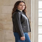 Snap-Front Leather Jacket with Lapel Collar image number 2