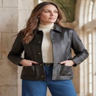 Snap-Front Leather Jacket with Lapel Collar image number 0