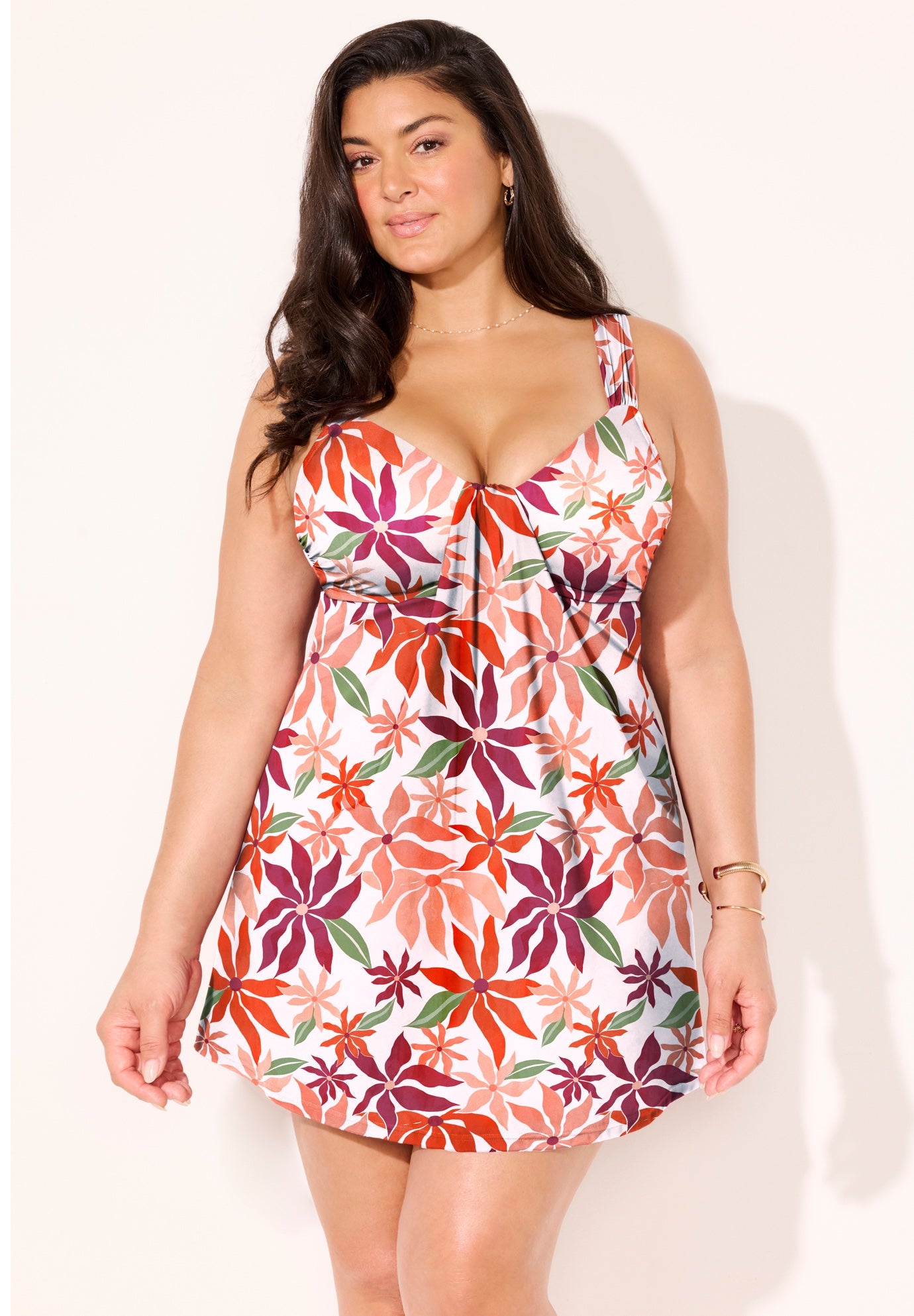 Shirred Sweetheart Two-Piece Swimdress image number 0