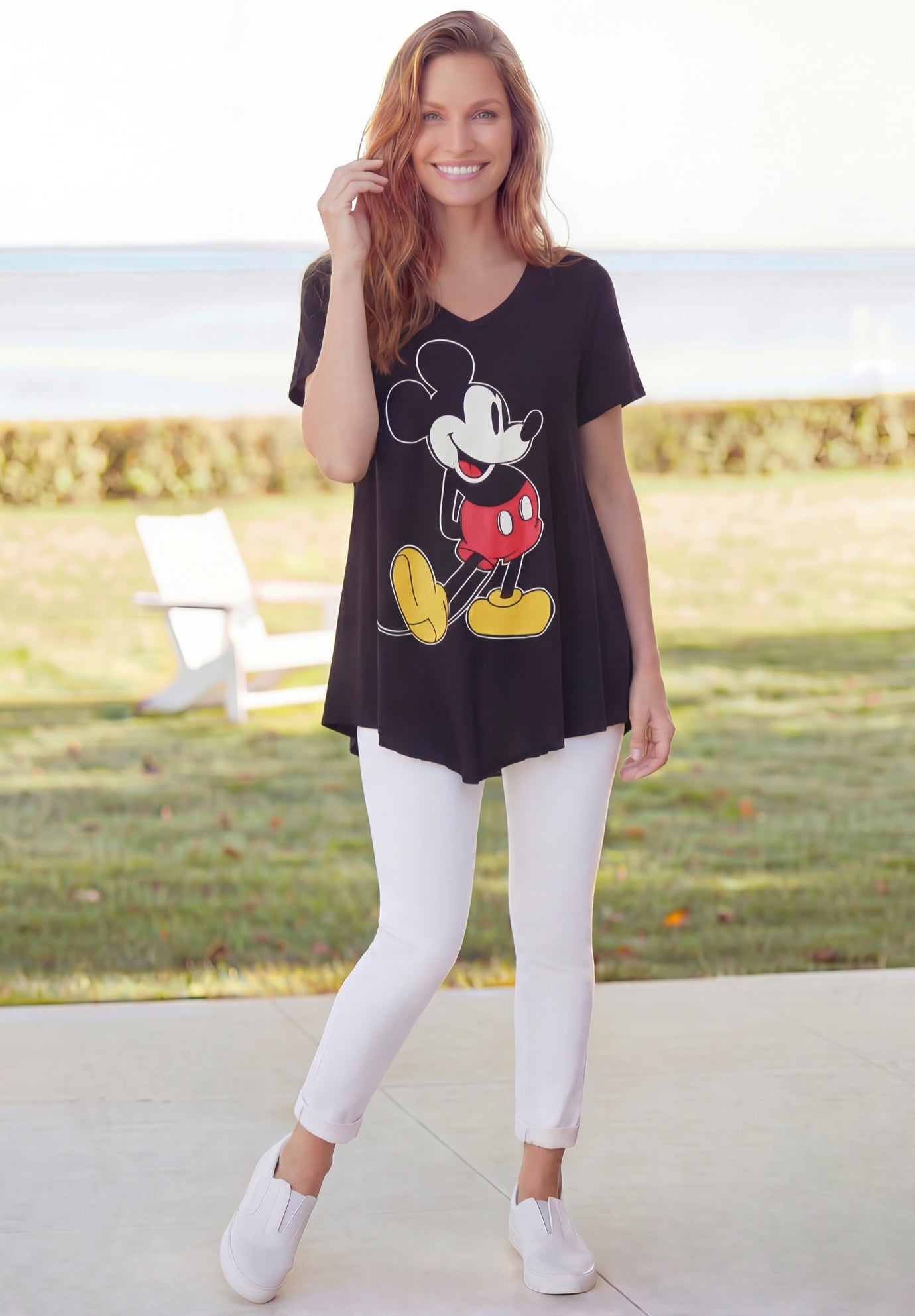Mickey Mouse V Neck Point Hem Tee image number 0