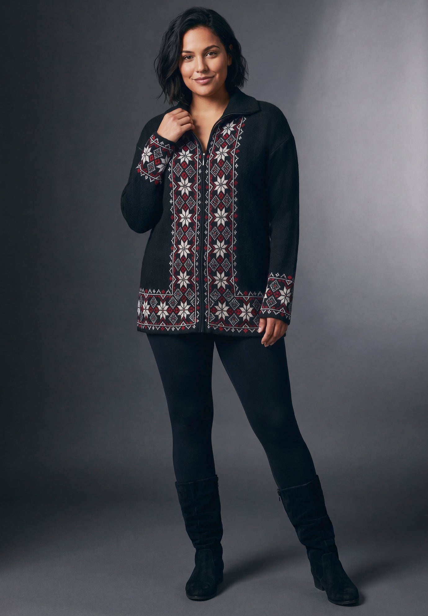 Fairisle Zip Front Cardigan image number 2