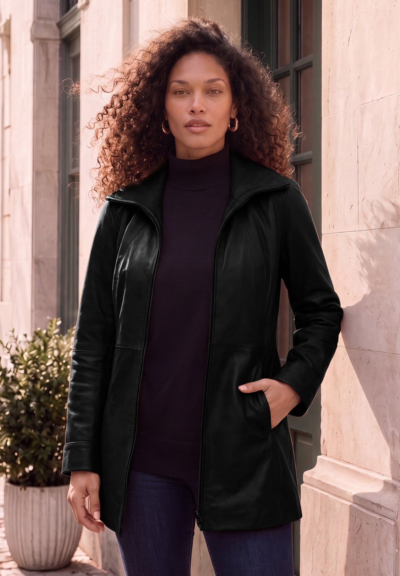 Plus Size A-Line Leather Jacket image number 0