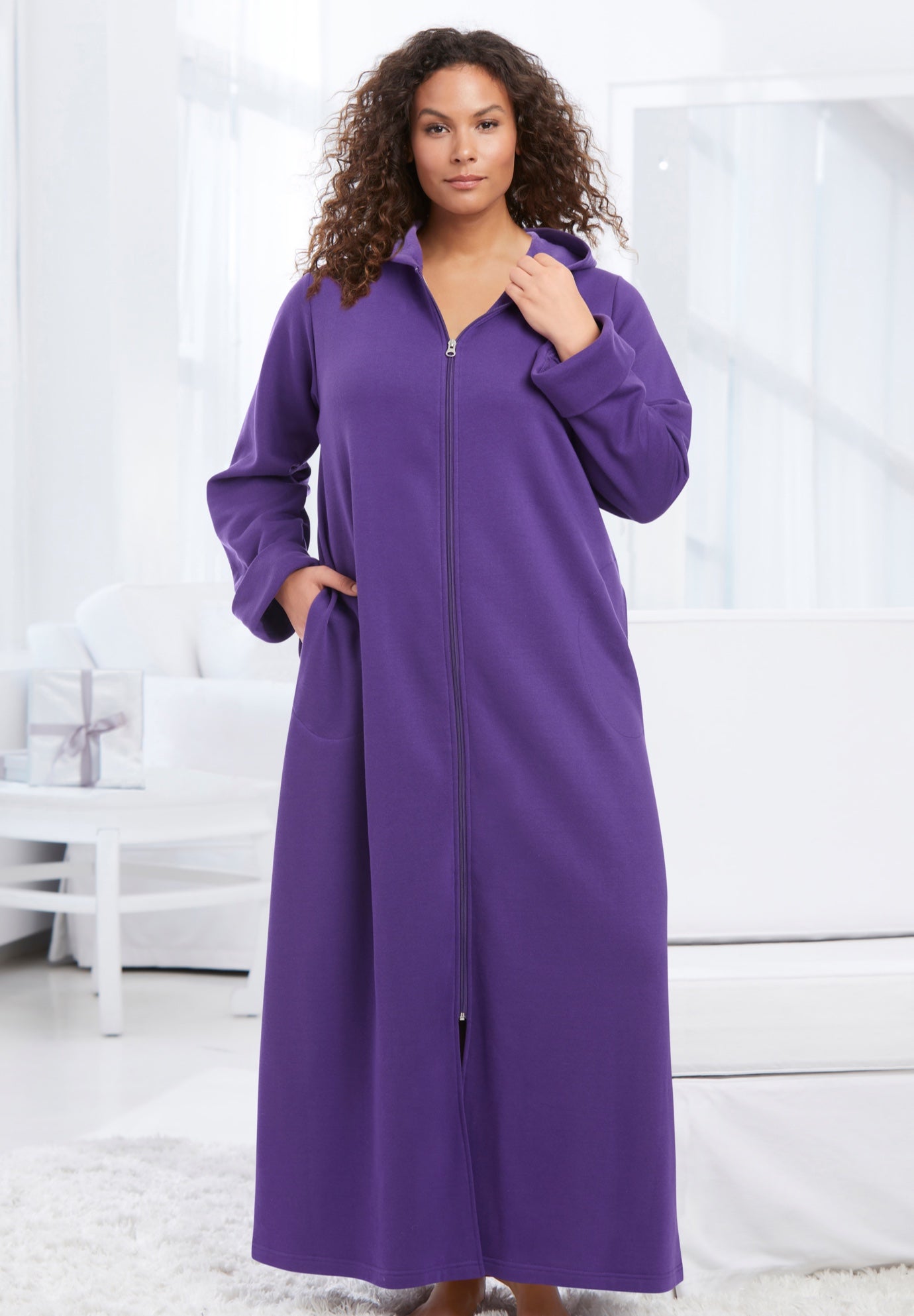 Long Hooded Fleece Sweatshirt Robe image number 4
