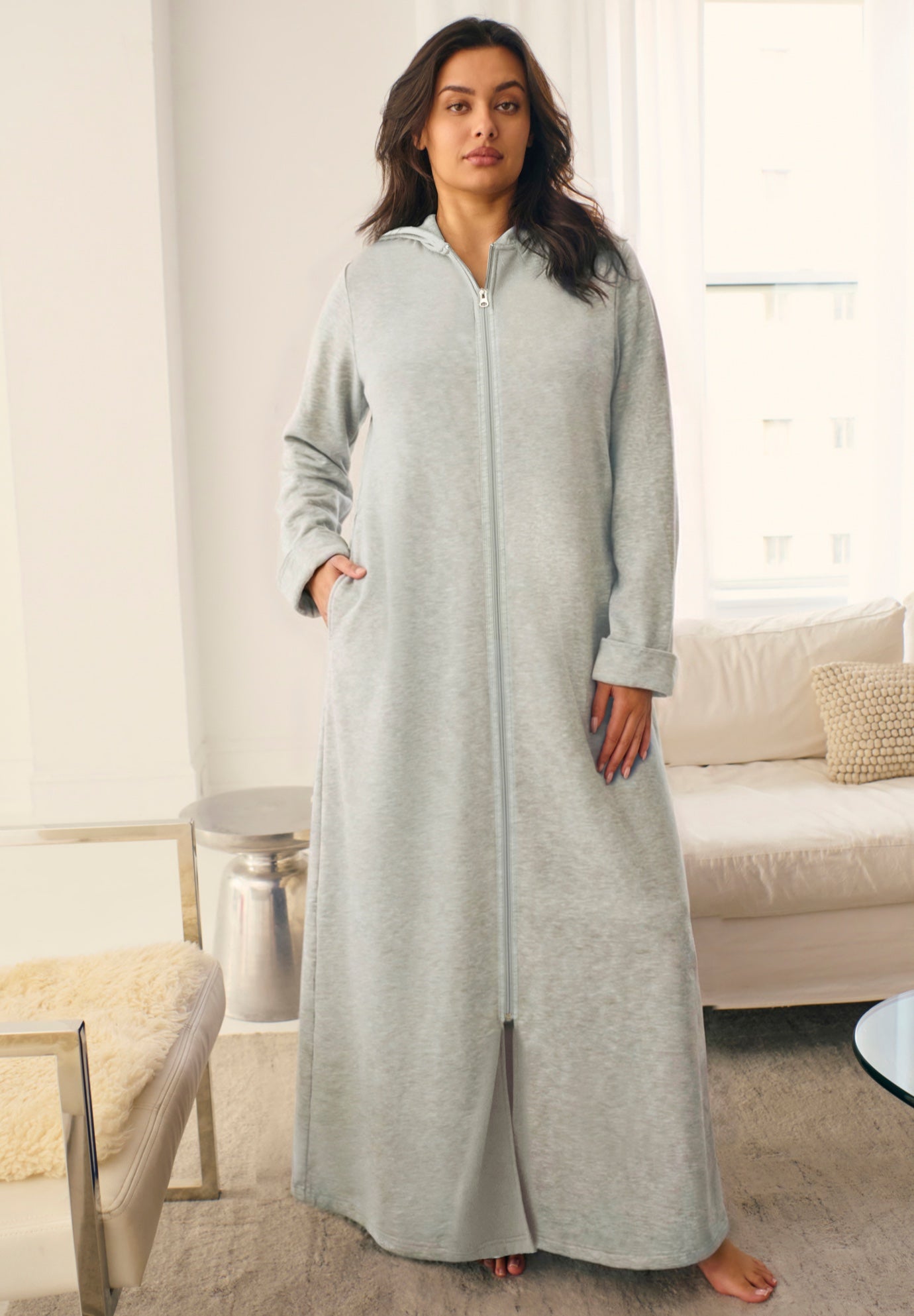 Long Hooded Fleece Sweatshirt Robe image number 0