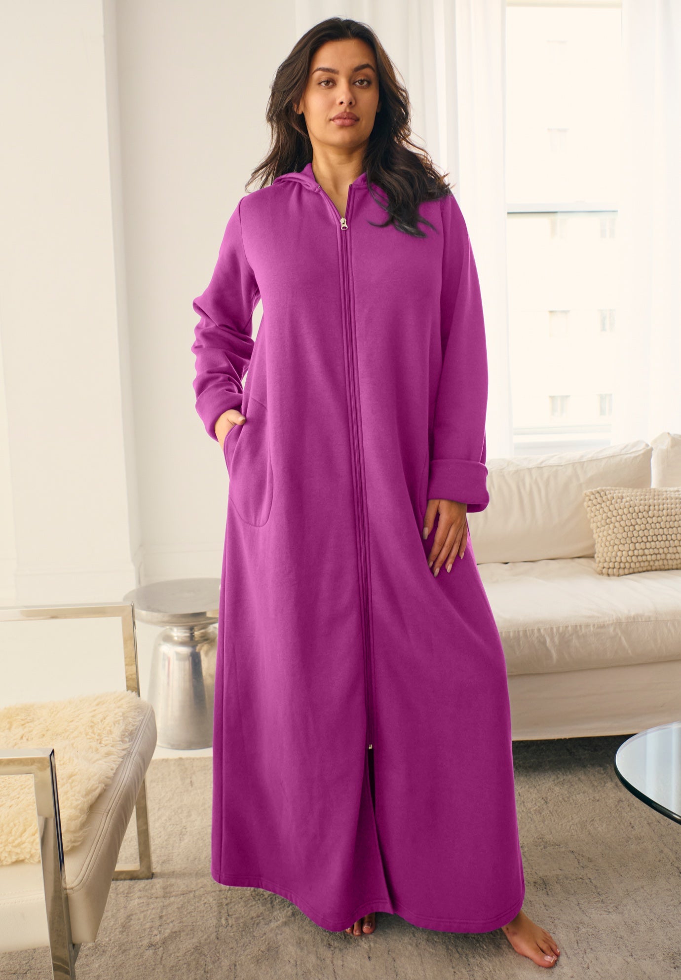 Long Hooded Fleece Sweatshirt Robe image number 0