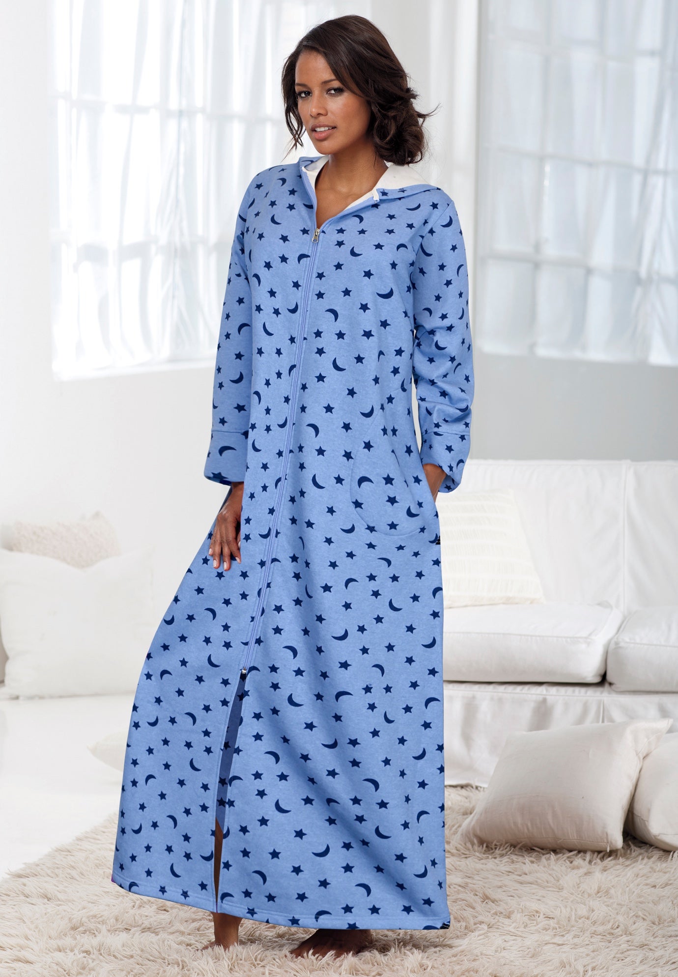 Long Hooded Fleece Sweatshirt Robe image number 6