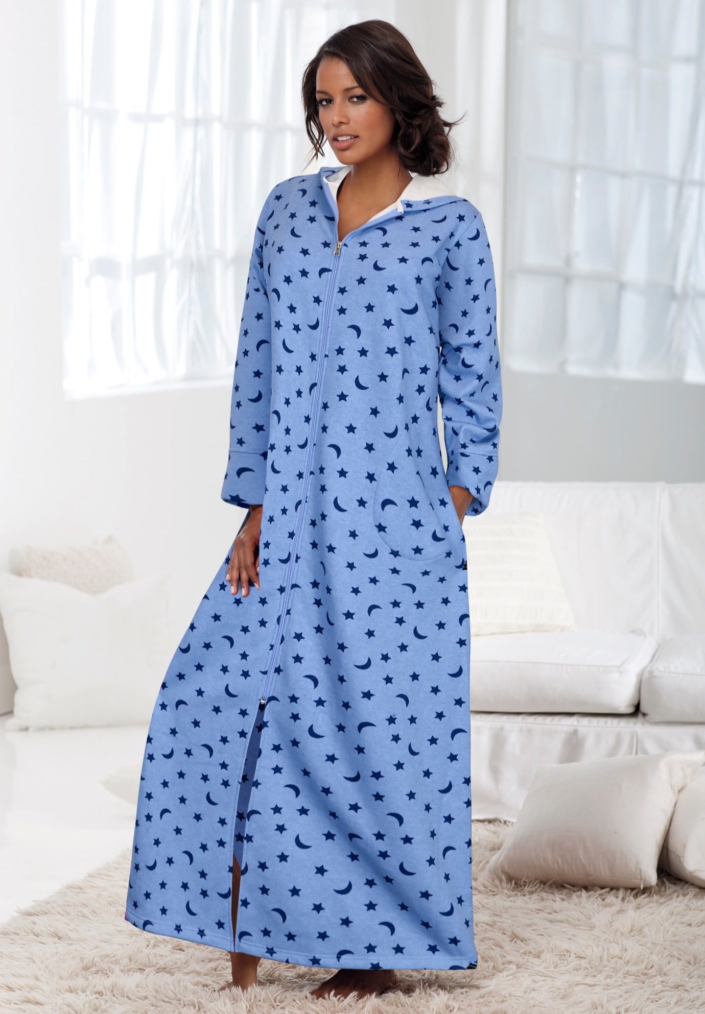 Long Hooded Fleece Sweatshirt Robe image number 0