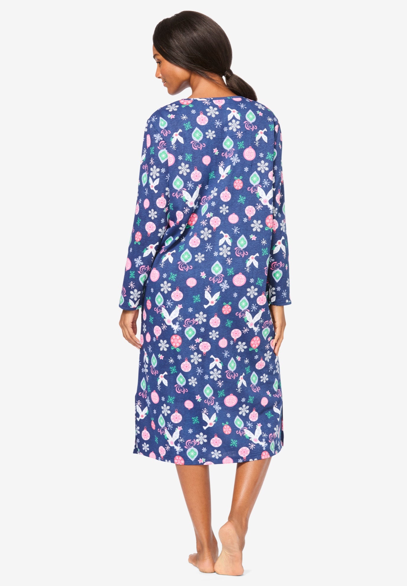 Long-Sleeve Henley Print Sleepshirt  image number 1