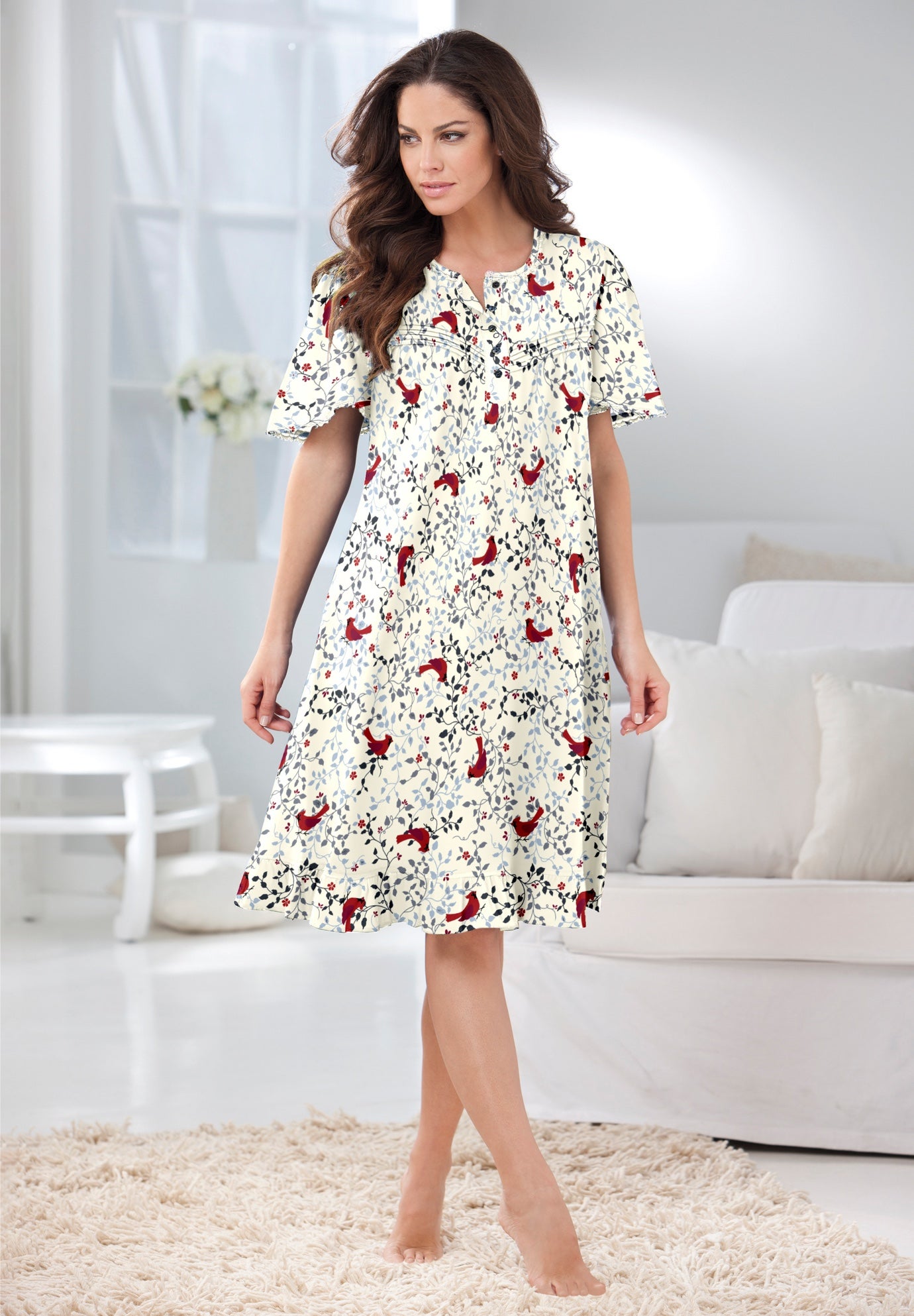 Short Floral Print Cotton Gown image number 5
