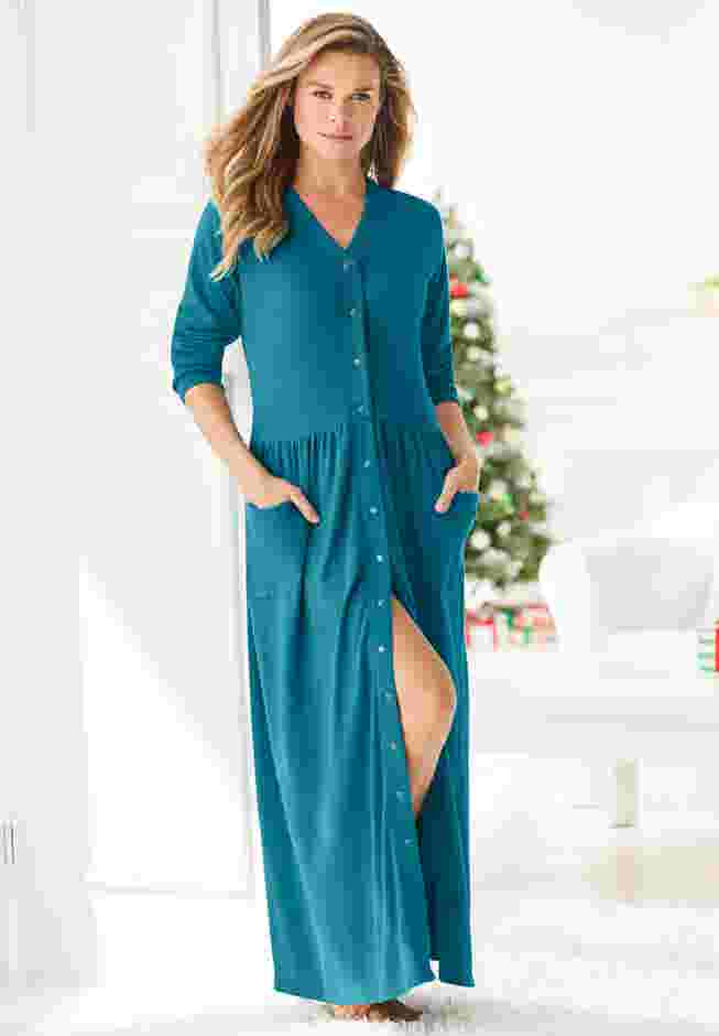 Long Snap-Front Knit Lounger image number 6
