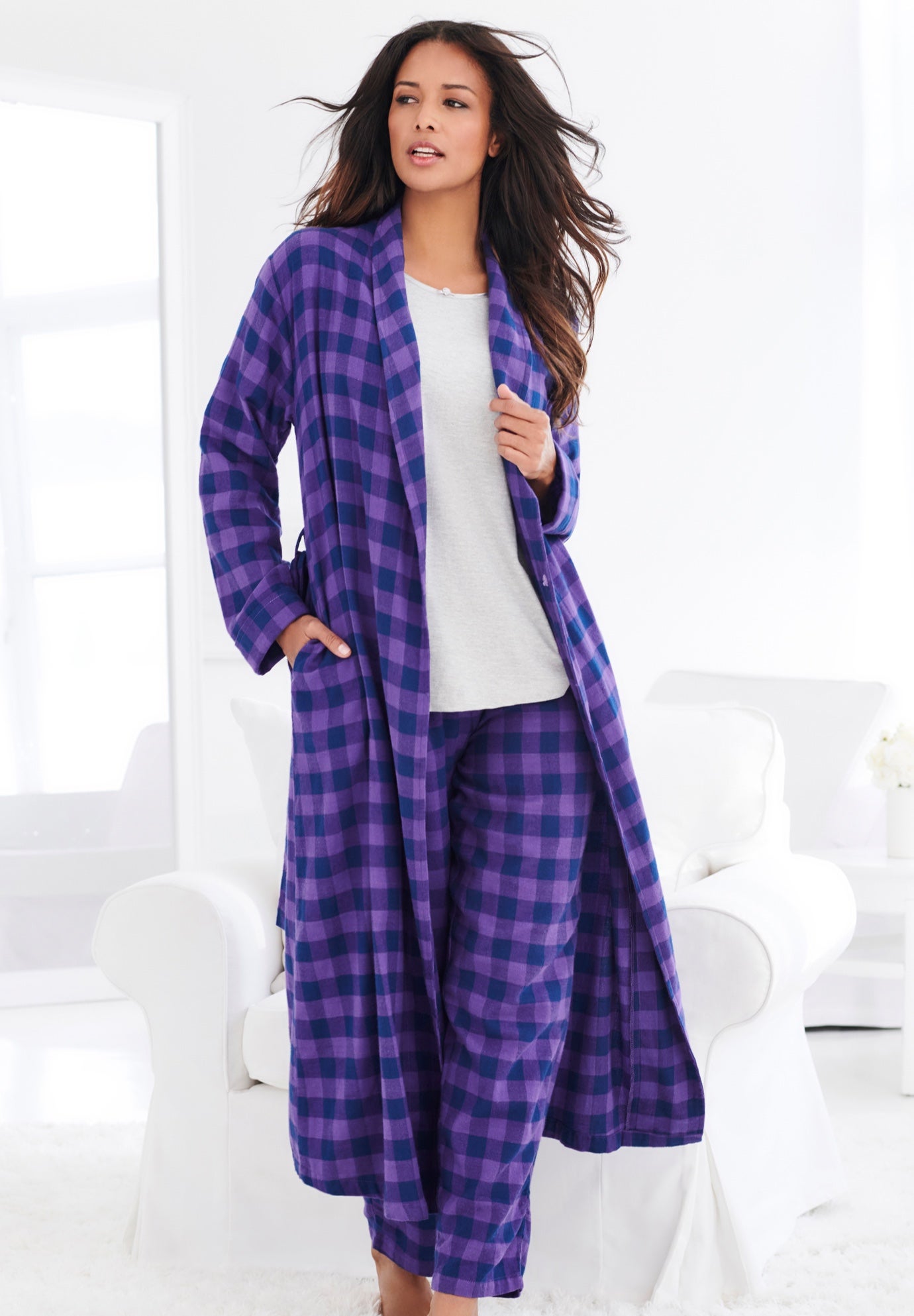 Long Flannel Robe  image number 8
