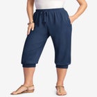 Plus Size Soft Knit Capri Pant with Drawstring Waist image number null