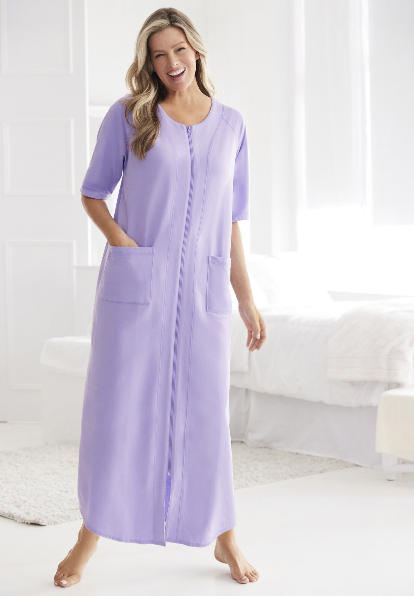 Long French Terry Zip-Front Robe image number 4