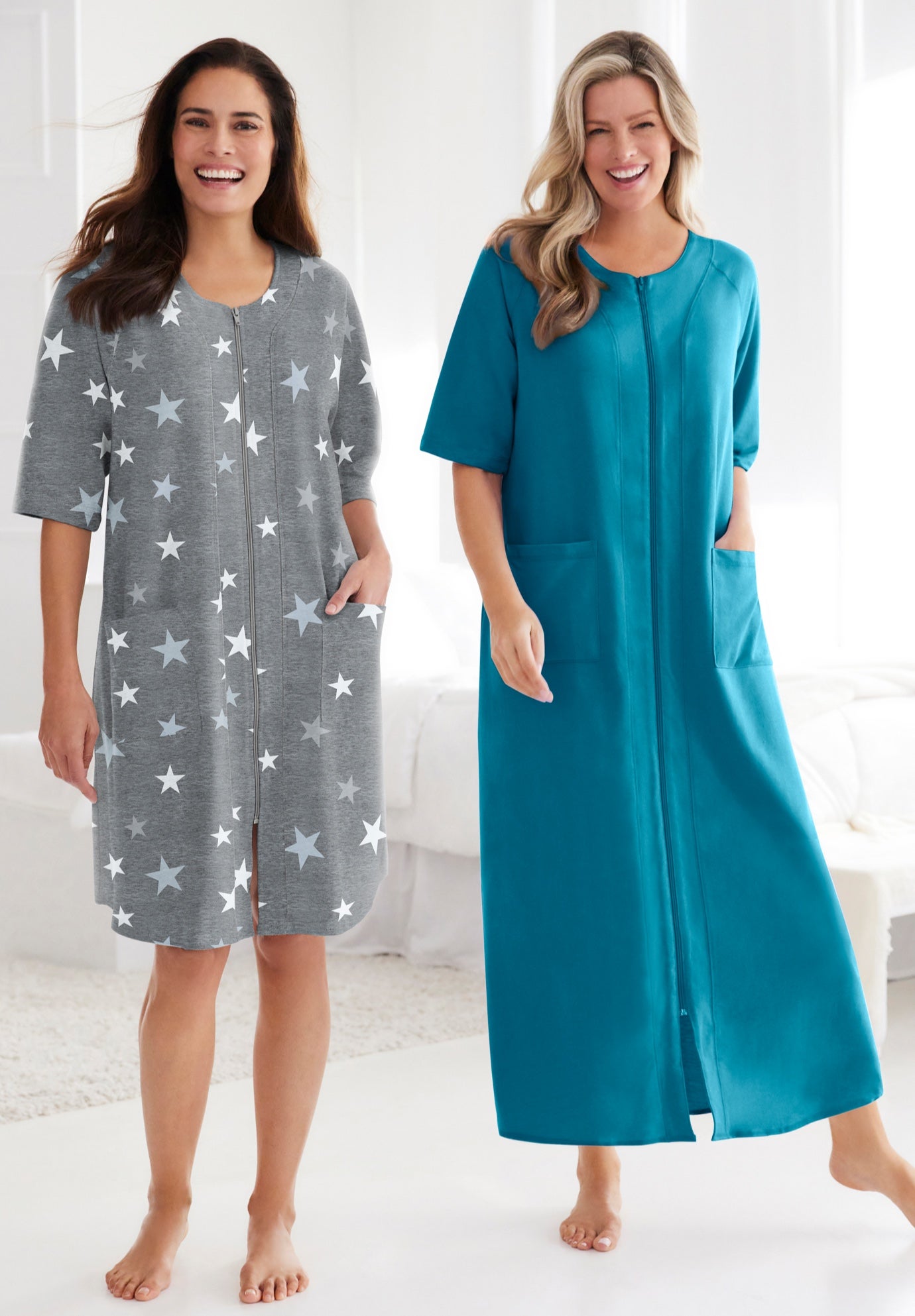 Long French Terry Zip-Front Robe image number 5