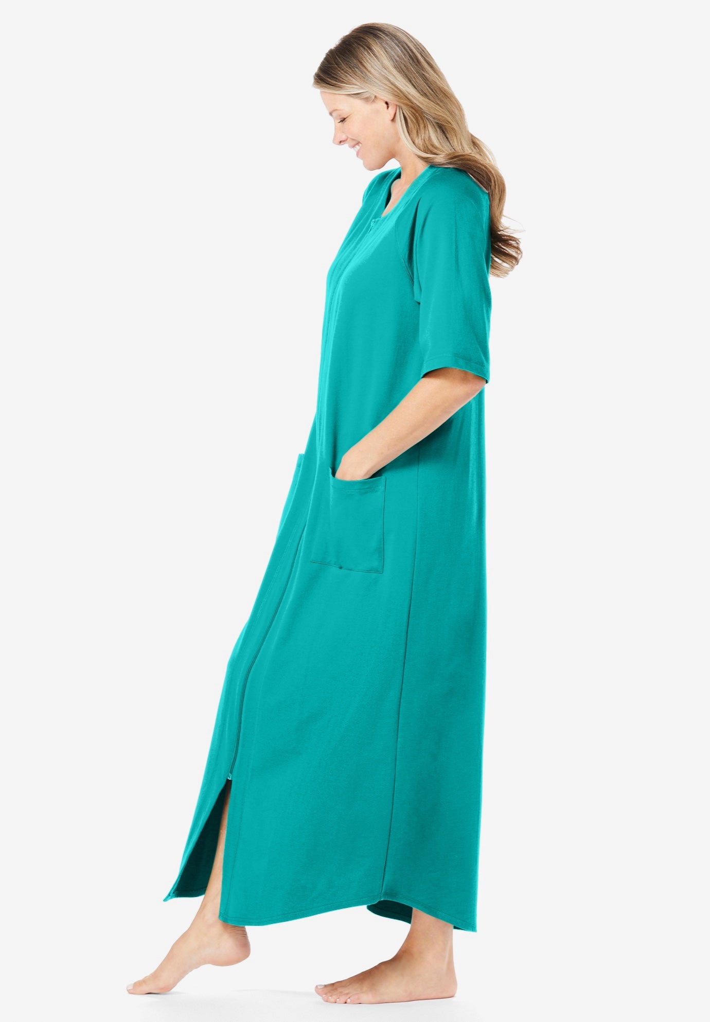 Long French Terry Zip-Front Robe image number 2